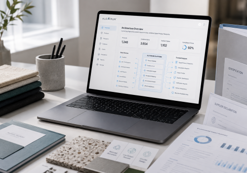 Sleek workspace with product compliance dashboard